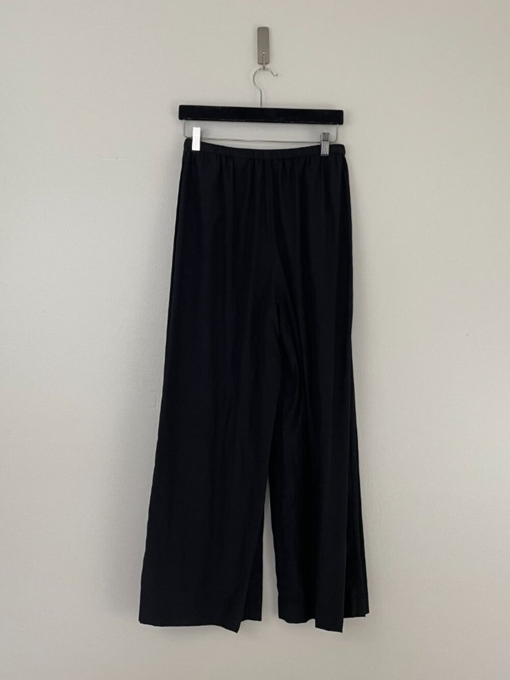 COS Black Pull On Silk Blend Pleated Wide Leg Flare Pants Size 8 - Picture 2 of 7
